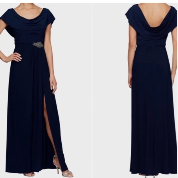 Alex Evenings Dresses & Skirts - ALEX EVENINGS Beaded Waist Navy Blue Gown Size:10